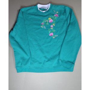 Vintage Speculation Embroidered Flower Sweatshirt Grandma Cottage Core Sz L